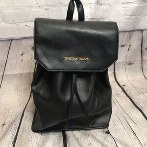 Christian Siriano Black Faux Leather Backpack
